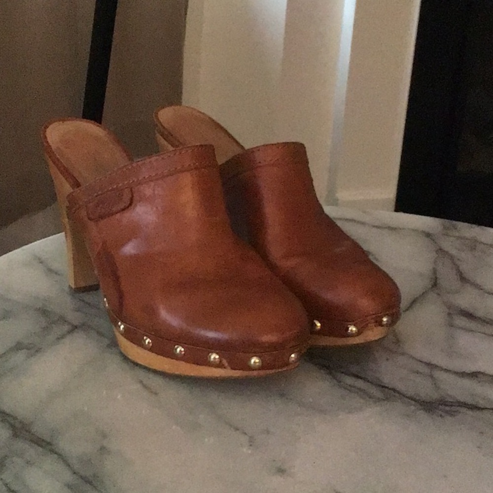 Coach Tan Leather Studded Mule Clogs